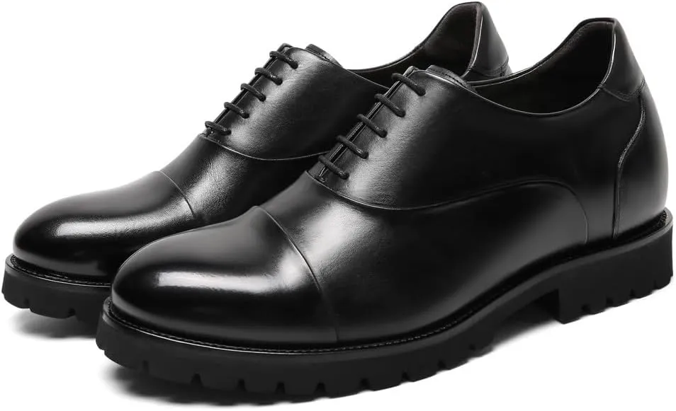 CHAMARIPA Elevator Shoes for Men- Black Leather Height Increase Dress Formal Shoes That Make You Taller 3.15 Inches.