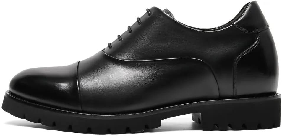 CHAMARIPA Elevator Shoes for Men- Black Leather Height Increase Dress Formal Shoes That Make You Taller 3.15 Inches.