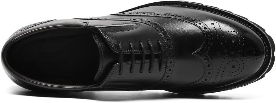 CHAMARIPA Elevator Shoes for Men- Black Leather Height Increase Dress Formal Shoes That Make You Taller 3.15 Inches.