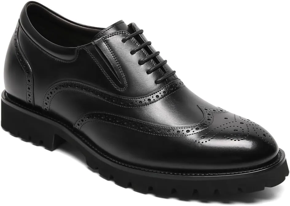 CHAMARIPA Elevator Shoes for Men- Black Leather Height Increase Dress Formal Shoes That Make You Taller 3.15 Inches.
