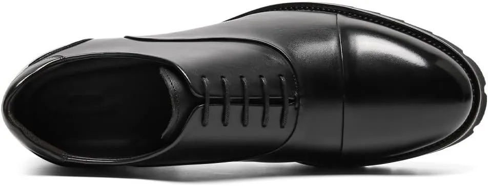 CHAMARIPA Elevator Shoes for Men- Black Leather Height Increase Dress Formal Shoes That Make You Taller 3.15 Inches.