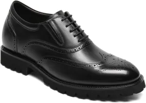 CHAMARIPA Elevator Shoes for Men- Black Leather Height Increase Dress Formal Shoes That Make You Taller 3.15 Inches.