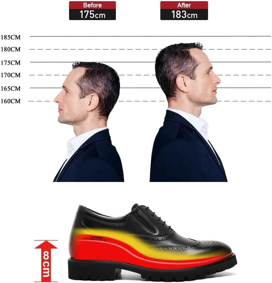 CHAMARIPA Elevator Shoes for Men- Black Leather Height Increase Dress Formal Shoes That Make You Taller 3.15 Inches.