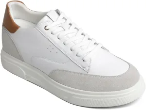 CHAMARIPA Hidden Heel Premium Leather Height Increase Low-Top Skate Shoes Men's Invisible Height Increasing Elevator Casual Fashion Sneaker