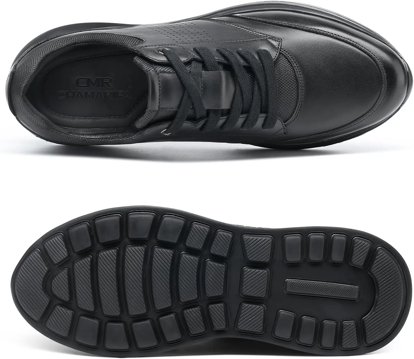 CHAMARIPA Hidden Heel Premium Leather Height Increase Low-Top Skate Shoes Men's Invisible Height Increasing Elevator Casual Fashion Sneaker