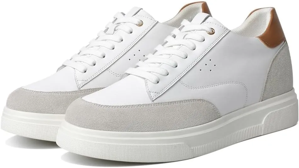 CHAMARIPA Hidden Heel Premium Leather Height Increase Low-Top Skate Shoes Men's Invisible Height Increasing Elevator Casual Fashion Sneaker