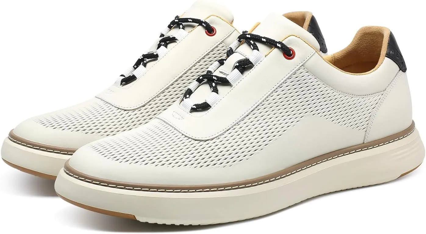 CHAMARIPA Hidden Heel Premium Leather Height Increase Low-Top Skate Shoes Men's Invisible Height Increasing Elevator Casual Fashion Sneaker