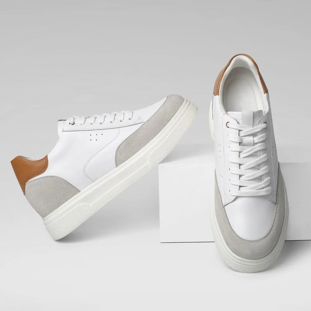 CHAMARIPA Hidden Heel Premium Leather Height Increase Low-Top Skate Shoes Men's Invisible Height Increasing Elevator Casual Fashion Sneaker