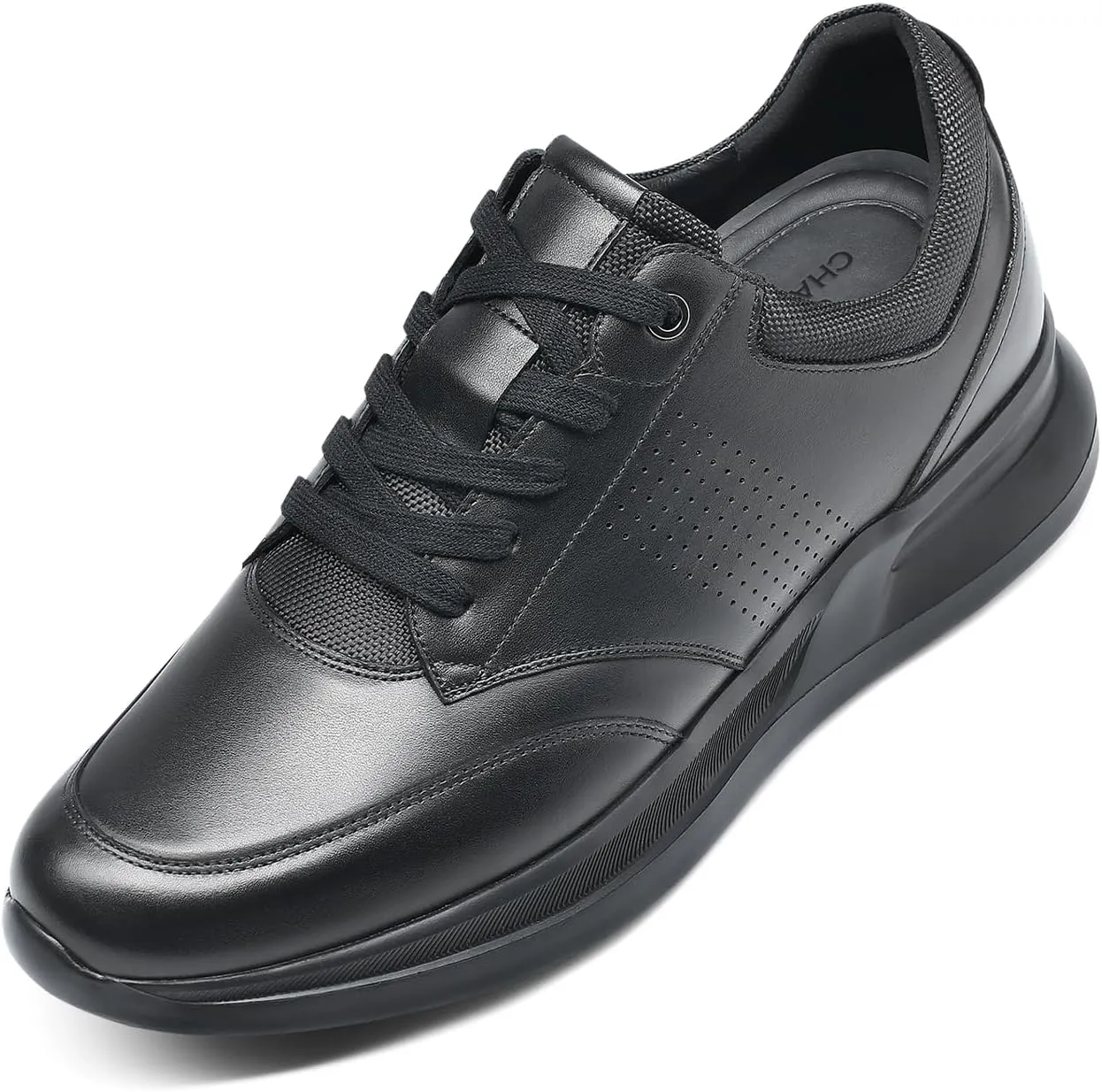 CHAMARIPA Hidden Heel Premium Leather Height Increase Low-Top Skate Shoes Men's Invisible Height Increasing Elevator Casual Fashion Sneaker