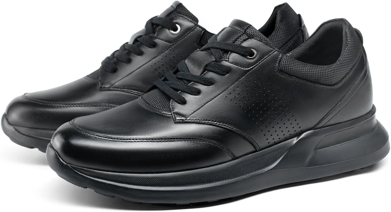 CHAMARIPA Hidden Heel Premium Leather Height Increase Low-Top Skate Shoes Men's Invisible Height Increasing Elevator Casual Fashion Sneaker