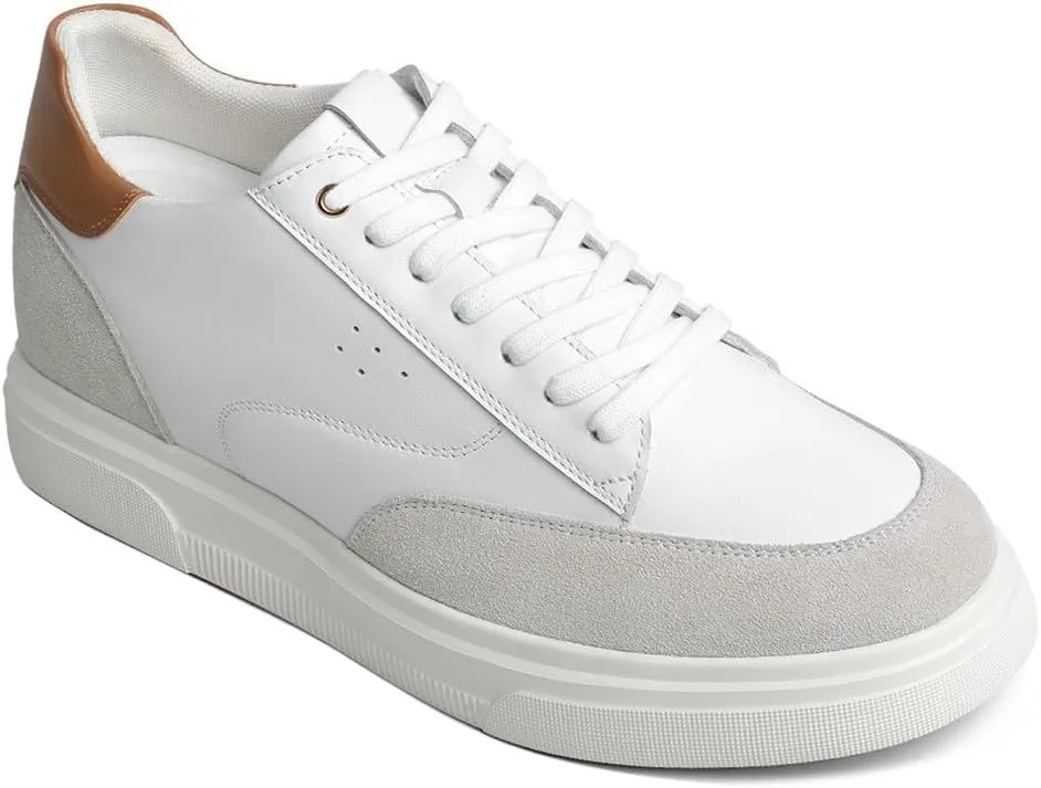 CHAMARIPA Hidden Heel Premium Leather Height Increase Low-Top Skate Shoes Men's Invisible Height Increasing Elevator Casual Fashion Sneaker