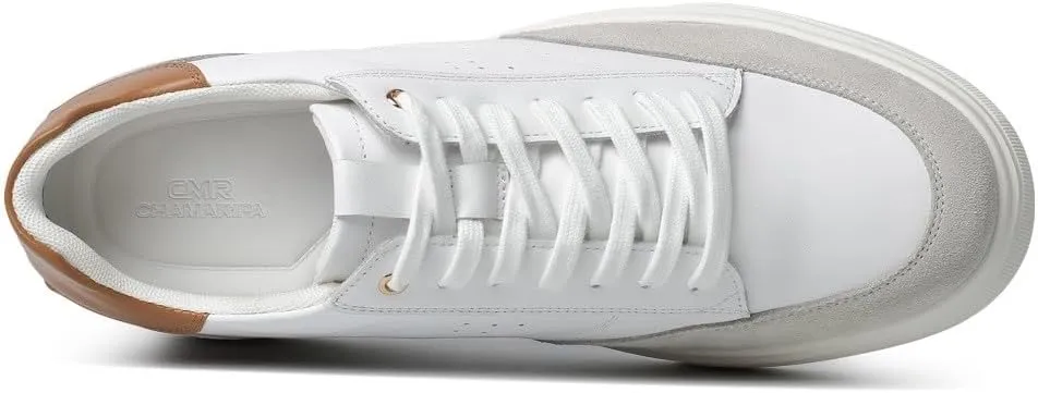 CHAMARIPA Hidden Heel Premium Leather Height Increase Low-Top Skate Shoes Men's Invisible Height Increasing Elevator Casual Fashion Sneaker