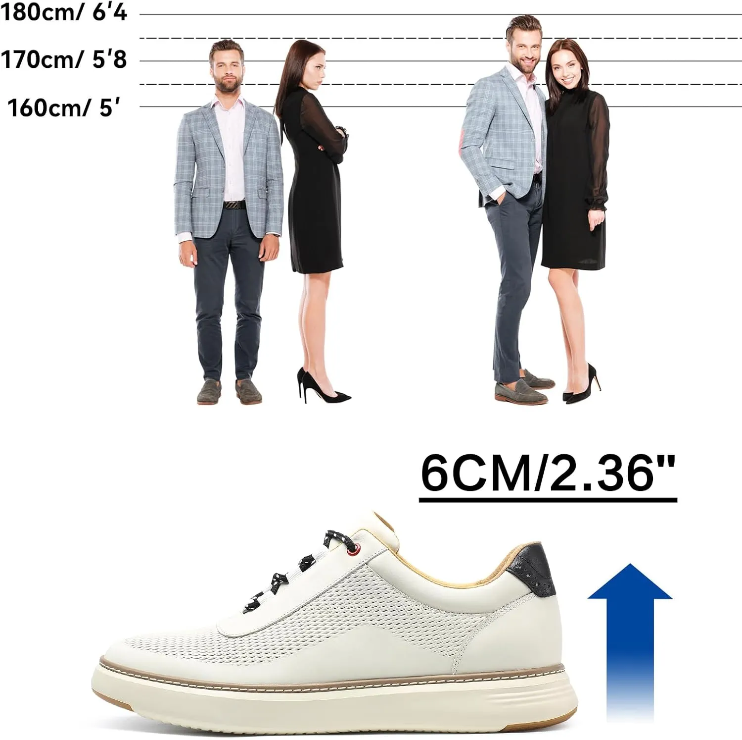 CHAMARIPA Hidden Heel Premium Leather Height Increase Low-Top Skate Shoes Men's Invisible Height Increasing Elevator Casual Fashion Sneaker