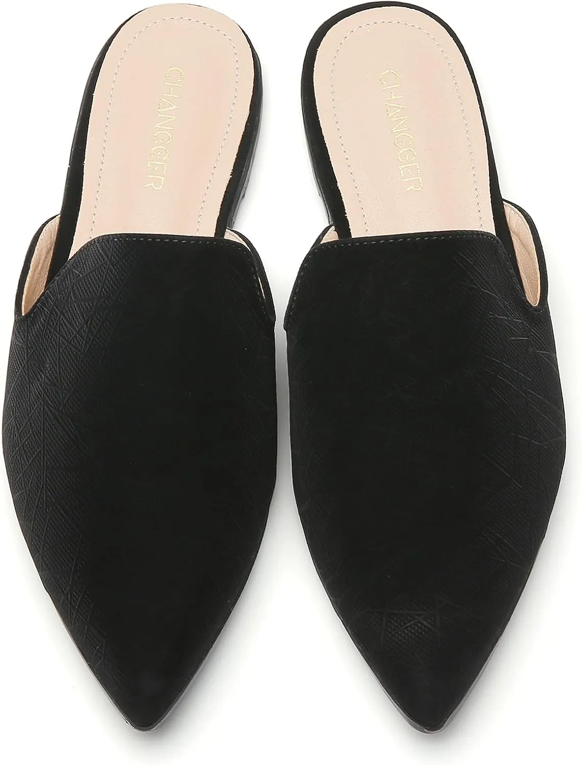 CHANGGER Working Mules for Women Flats Closed Pointed Toe Backless Slip on Slides Business Casual Shoes