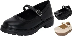 Chariot & Co : Anita-IIS - Girls/Little Kids Mary Jane Adjustable Buckle Closed Toe Lug Sole Heeled Loafers/School or Cosplay Shoes