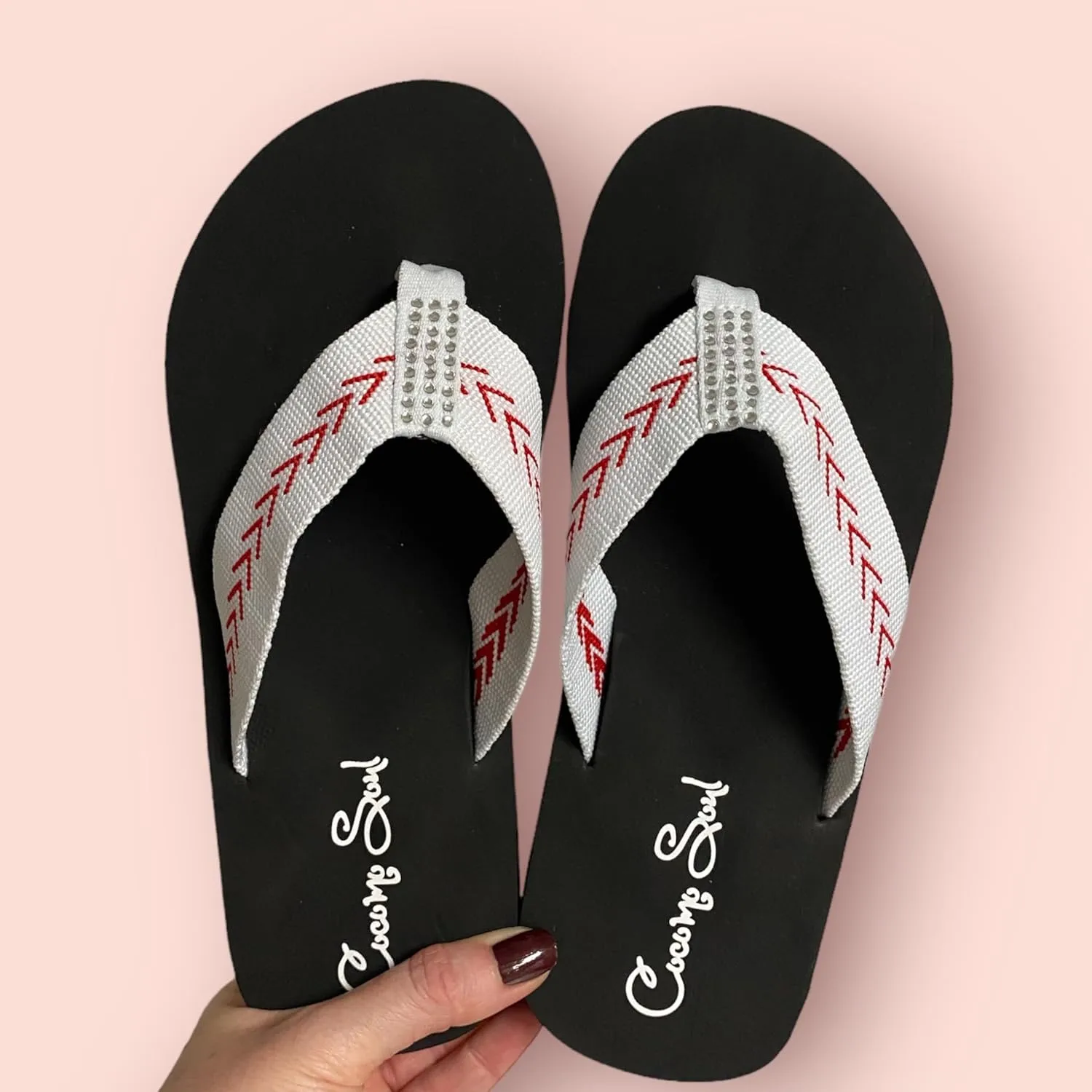 Cocomo Soul Rhinestone Baseball Flip Flops Baseball Sandals