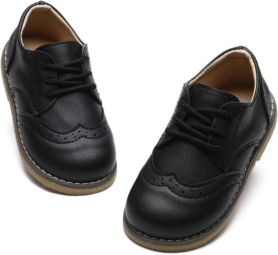 COSANKIM Toddler Boys Girls Dress Shoes PU Leather Lace Up Wedding School Uniform Loafer Flats Boys Dress Shoes