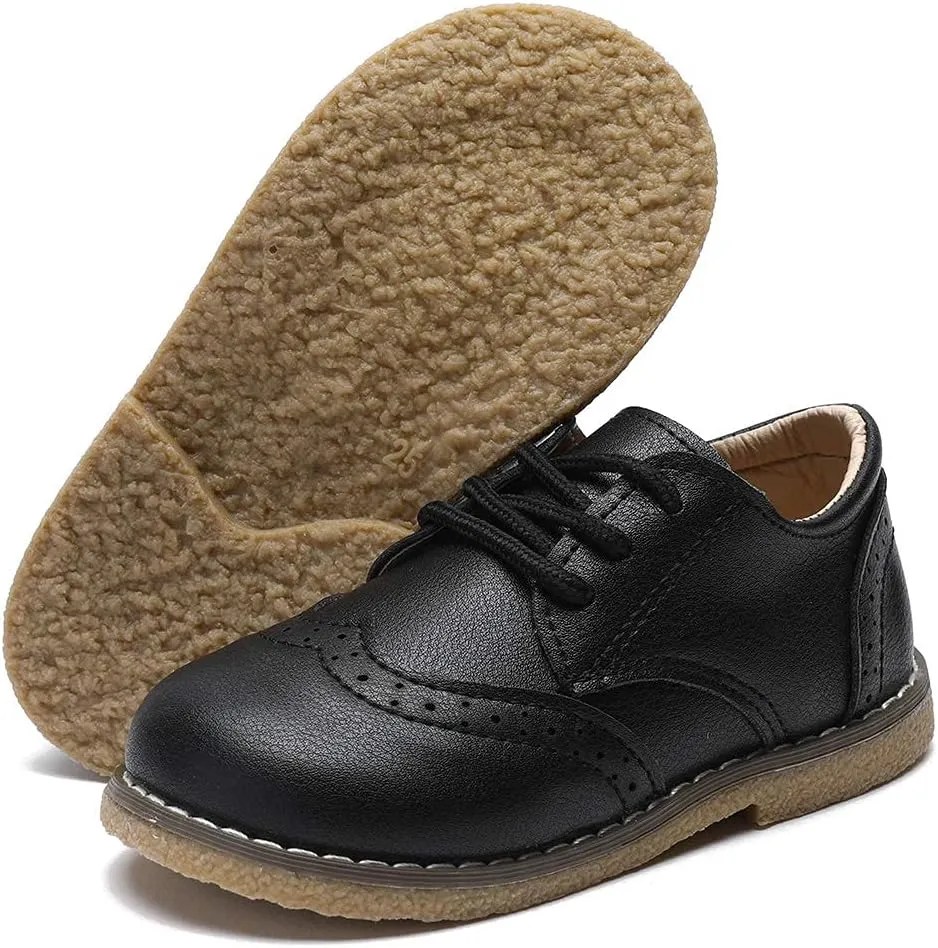 COSANKIM Toddler Boys Girls Dress Shoes PU Leather Lace Up Wedding School Uniform Loafer Flats Boys Dress Shoes