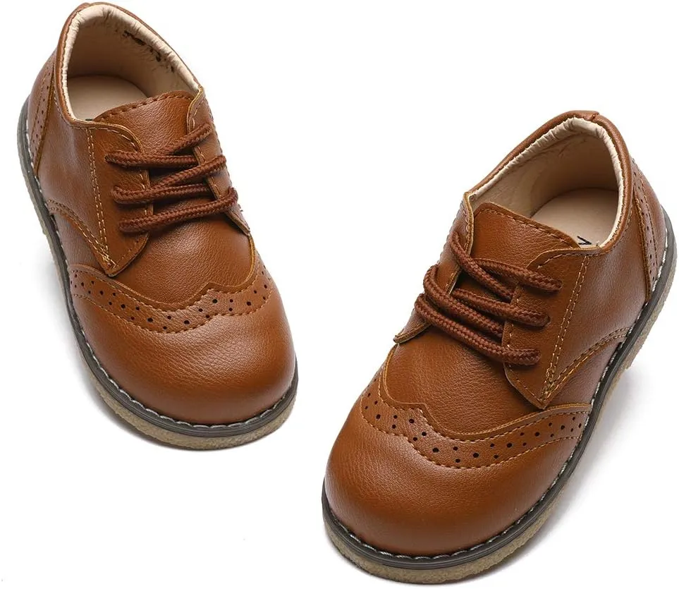 COSANKIM Toddler Boys Girls Dress Shoes PU Leather Lace Up Wedding School Uniform Loafer Flats Boys Dress Shoes