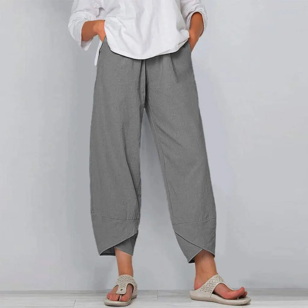 Costaric Cotton Linen Casual Summer Capri Pants Printed Cropped Comfy Baggy Trousers with Pockets Palazzo Lounge Pants