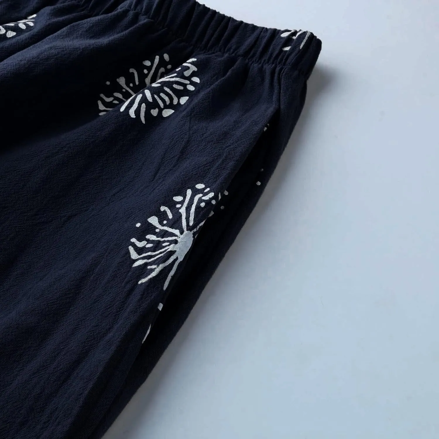 Costaric Cotton Linen Casual Summer Capri Pants Printed Cropped Comfy Baggy Trousers with Pockets Palazzo Lounge Pants