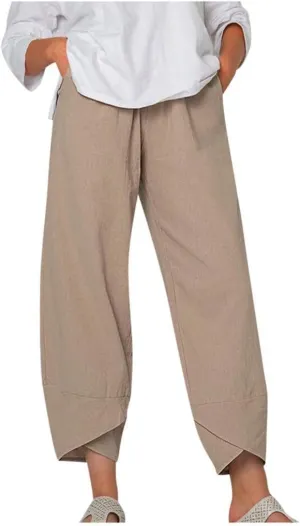 Costaric Cotton Linen Casual Summer Capri Pants Printed Cropped Comfy Baggy Trousers with Pockets Palazzo Lounge Pants