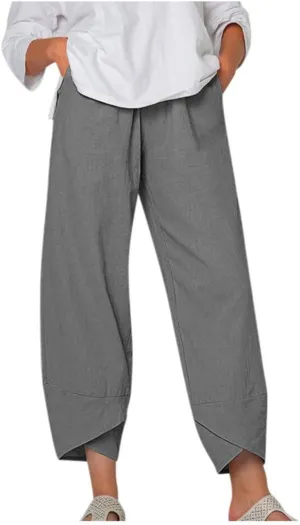 Costaric Cotton Linen Casual Summer Capri Pants Printed Cropped Comfy Baggy Trousers with Pockets Palazzo Lounge Pants
