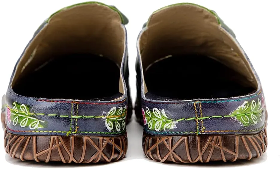 CrazycatZ Womens Leather Clogs Sandals, Colorful Bohemian Mules Sandals