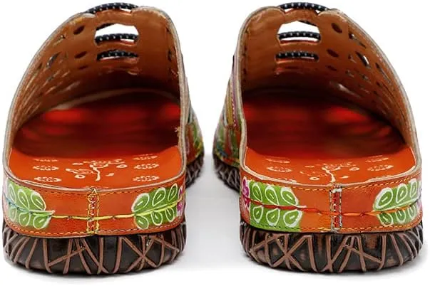CrazycatZ Womens Leather Clogs Sandals, Colorful Bohemian Mules Sandals