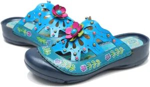 CrazycatZ Womens Leather Clogs Sandals, Colorful Bohemian Mules Sandals