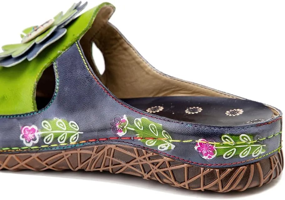 CrazycatZ Womens Leather Clogs Sandals, Colorful Bohemian Mules Sandals