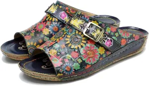 CrazycatZ Womens Leather Clogs Sandals, Colorful Bohemian Mules Sandals