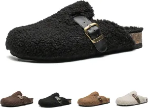 CT-Tebrun Women Shearling Slipper，Buckled Sherpa-effect Loafers With Round Toe Clog Soft Fuzzy Slip On Mules Women's Slippers