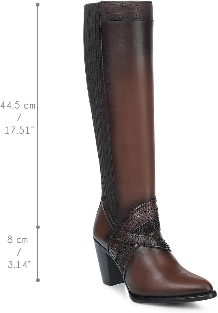 Cuadra Women's Knee-High Leather Boots with Stacked Heel, 3F99RS Honey Brown