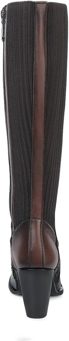 Cuadra Women's Knee-High Leather Boots with Stacked Heel, 3F99RS Honey Brown