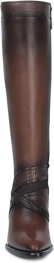 Cuadra Women's Knee-High Leather Boots with Stacked Heel, 3F99RS Honey Brown