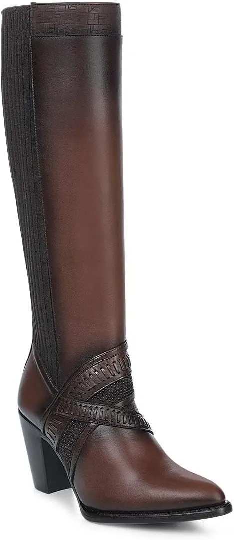 Cuadra Women's Knee-High Leather Boots with Stacked Heel, 3F99RS Honey Brown