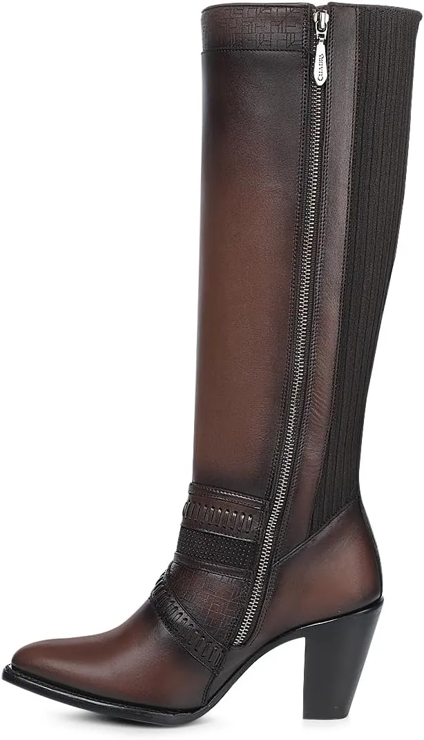 Cuadra Women's Knee-High Leather Boots with Stacked Heel, 3F99RS Honey Brown