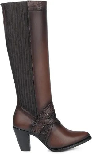 Cuadra Women's Knee-High Leather Boots with Stacked Heel, 3F99RS Honey Brown