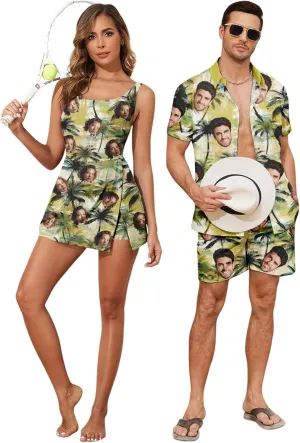 Custom Matching Hawaiian Outfits for Couples Personalized Beach Vacation Tropical Print Men Shirt Suit