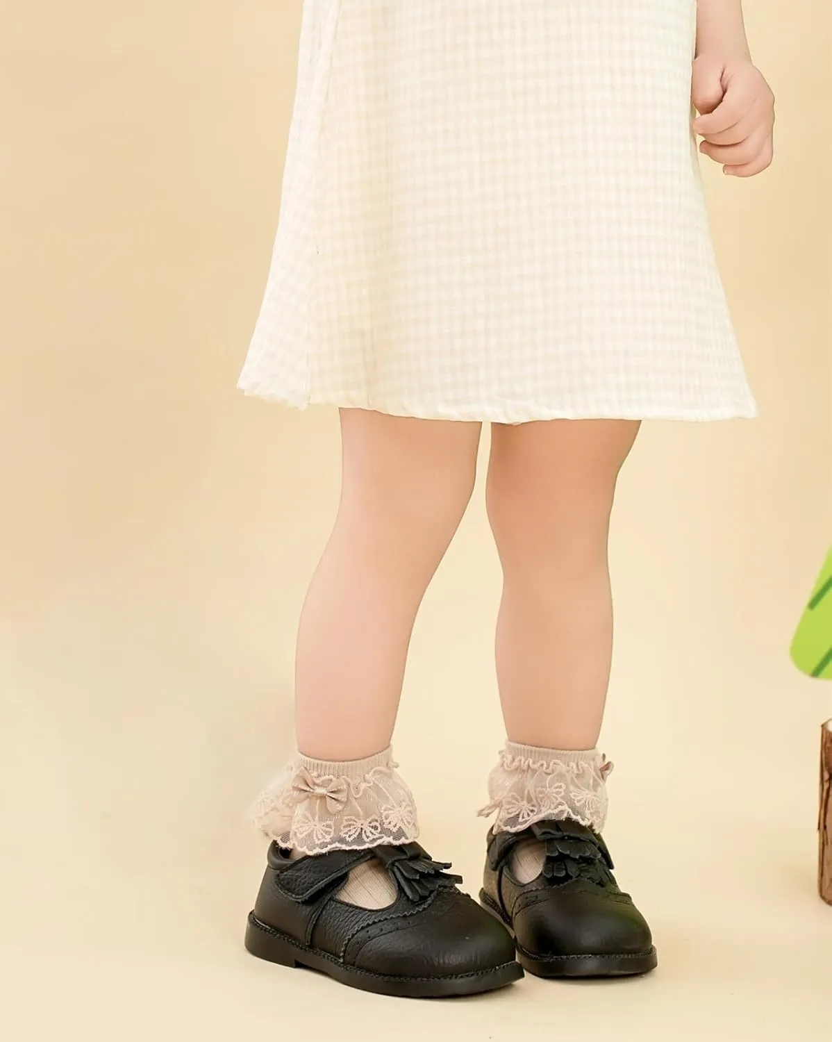 DADAWEN Toddler Girls Leather Mary Jane Dress Shoes Baby Non-Slip Soft Sole Tassel Princess Flats Wedding Party Casual Walking School Shoes