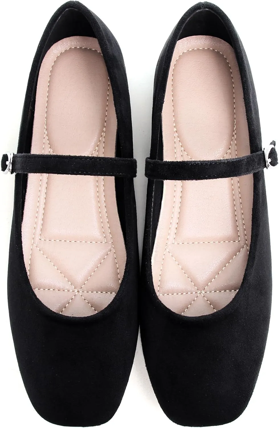Dear Time Women's Comfortable Mary Jane Flats Soft Flats Square Toe Casual Ballet Flats with Ankle Strap