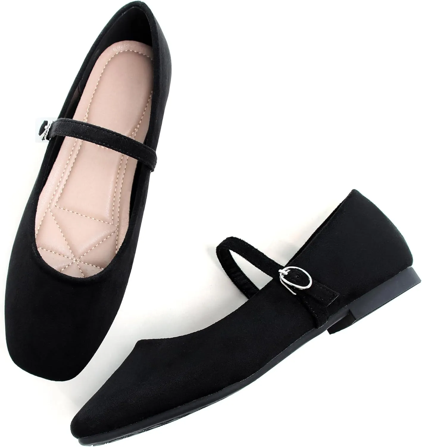 Dear Time Women's Comfortable Mary Jane Flats Soft Flats Square Toe Casual Ballet Flats with Ankle Strap