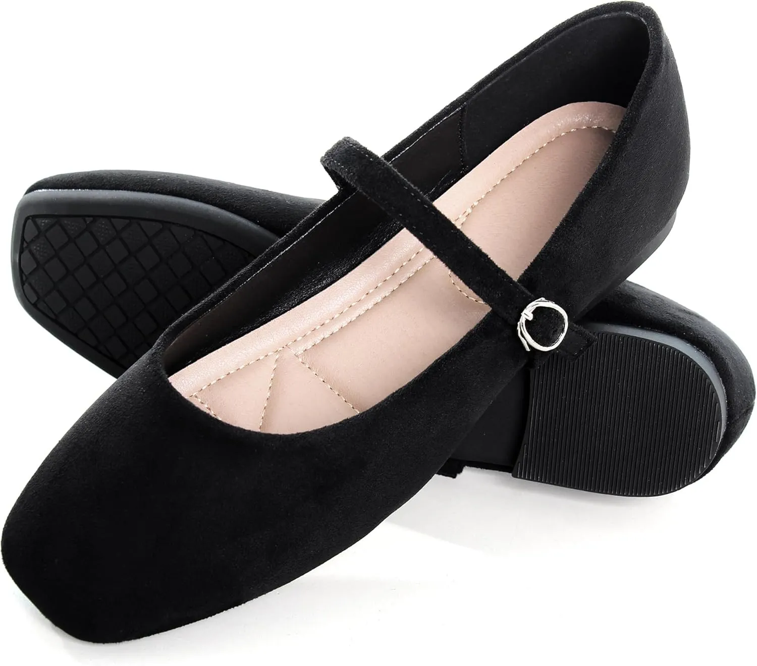 Dear Time Women's Comfortable Mary Jane Flats Soft Flats Square Toe Casual Ballet Flats with Ankle Strap