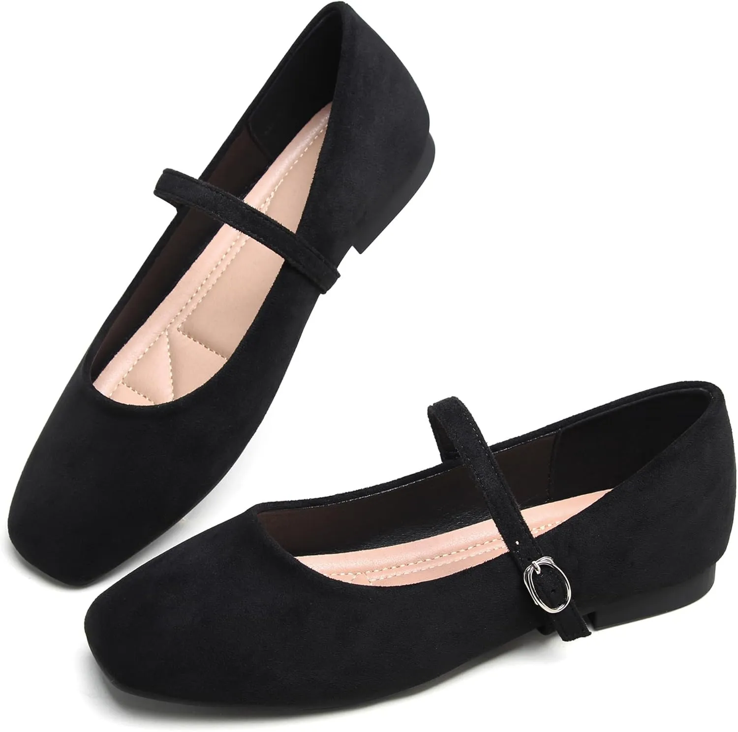 Dear Time Women's Comfortable Mary Jane Flats Soft Flats Square Toe Casual Ballet Flats with Ankle Strap
