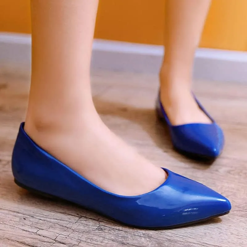 Dear Time Women's Pointy Toe Slip On Candy Color Comfortable Ballets Flats,PU Leather Brief Casual Wedding Flats for Party/Cosplay