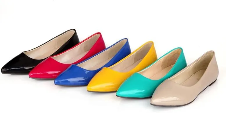 Dear Time Women's Pointy Toe Slip On Candy Color Comfortable Ballets Flats,PU Leather Brief Casual Wedding Flats for Party/Cosplay