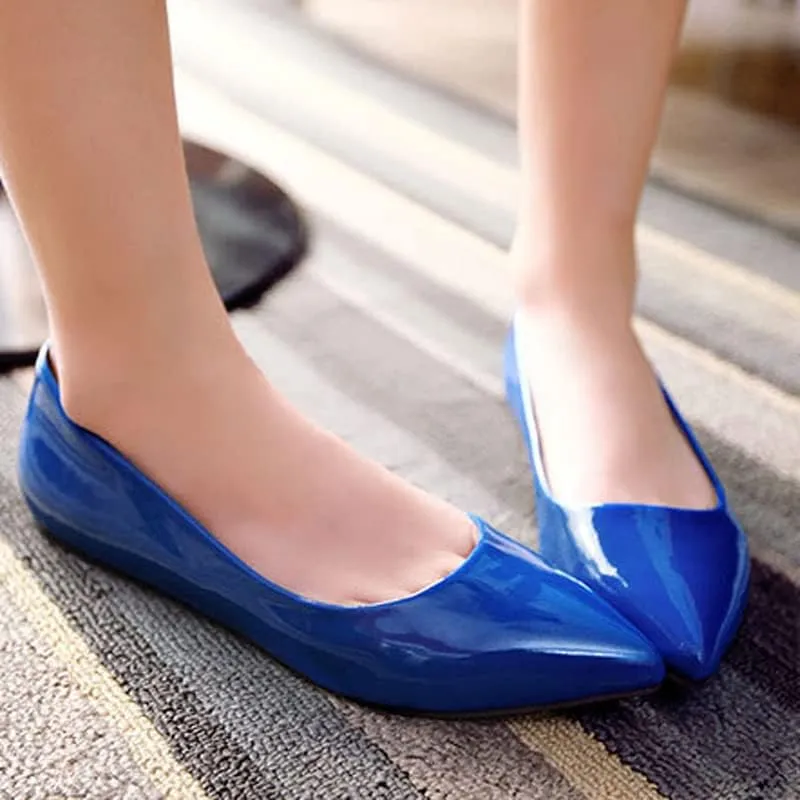 Dear Time Women's Pointy Toe Slip On Candy Color Comfortable Ballets Flats,PU Leather Brief Casual Wedding Flats for Party/Cosplay