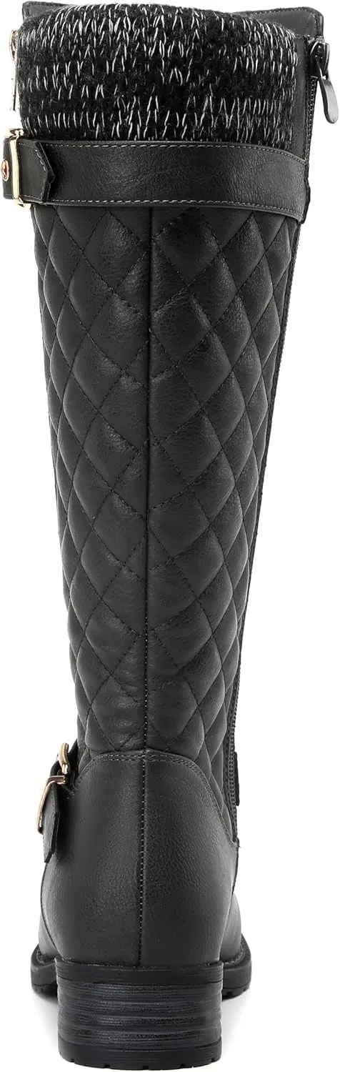 DECARSDZ Women's Knee-High Boots Fashion Riding Booite Metal Buckle Calf Boot