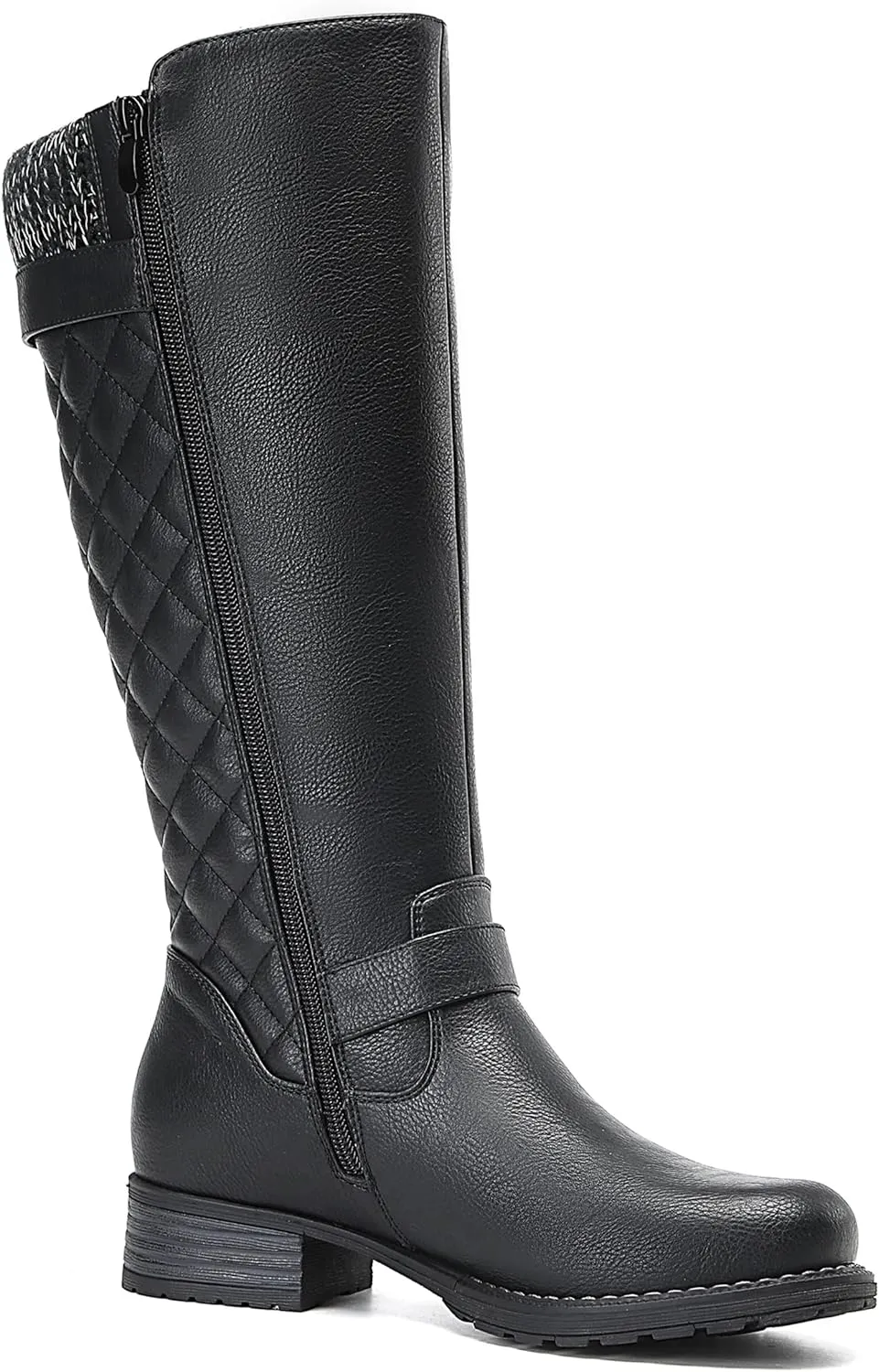 DECARSDZ Women's Knee-High Boots Fashion Riding Booite Metal Buckle Calf Boot